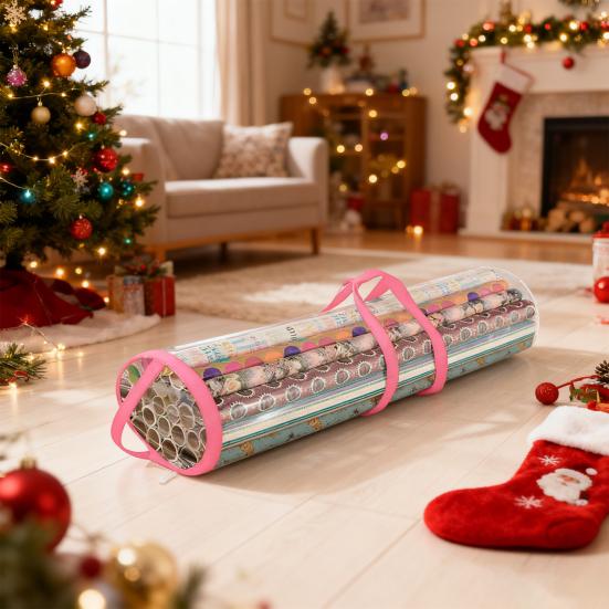 Gift Wrap Roll Bag Clear Wrapping Paper Storage Bag Holiday Wrap Organizer Tote with Handles