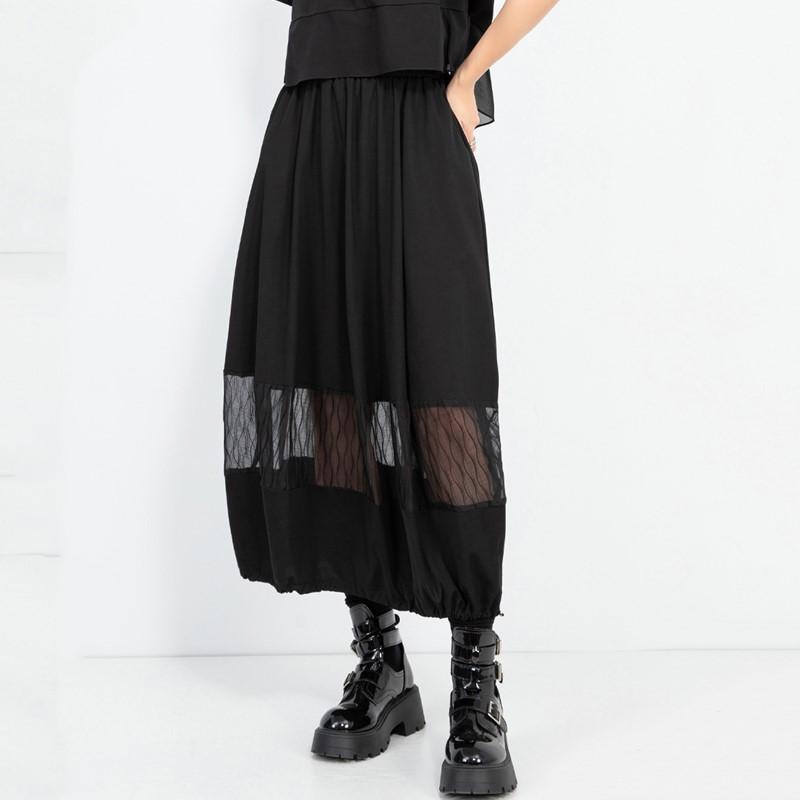 Talla grande Negro Cintura alta vintage Verano casual suelto largo para mujer faldas falda de mujer