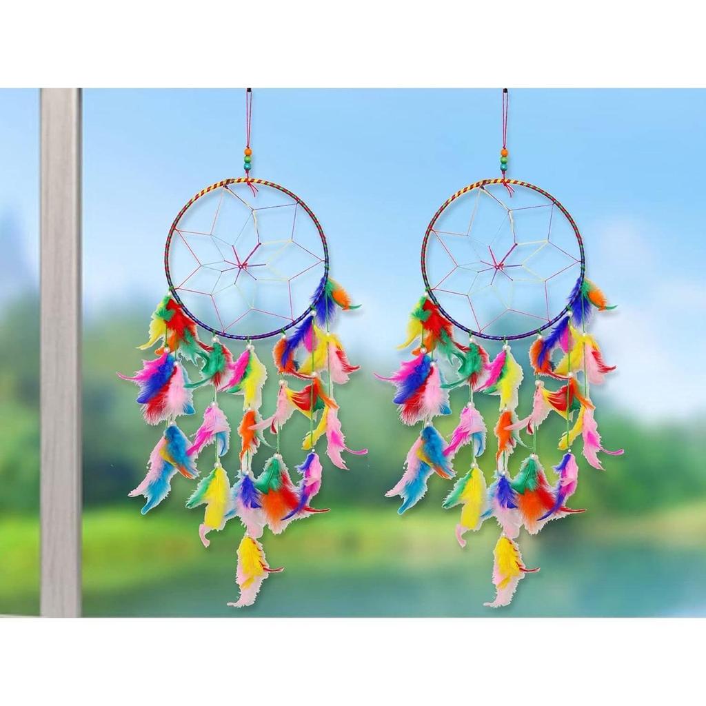 Handgefertigte Traumfänger mit Federn, Wand- und Türbehang für Zuhause, Büro, Dekoration, Geschenk (Mehrfarbig, 2er-Pack)