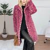Damen S Kunstpelz Leo-Print Mittellanger Dicke Mantel