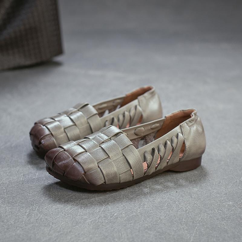 Johnature Genuine Leather Breathable Soft Soft Flat Sandals Lightweight And Comfortable Women's Slip-on Shoes