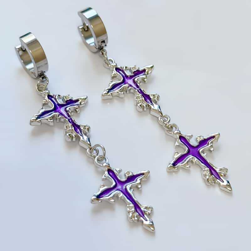 

Hip-hop Punk Red Drip Glaze Sliver Color Thorn Double Cross Pendant Earrings for Men Women Gothic Hot Girl Hoop Earrings Jewelry фіолетовий