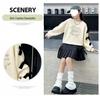 Girls' Bow Sweatshirt - 2025 Autumn, Chic Loose Fit, Korean Style Long Sleeve Top for Spring/Fall.