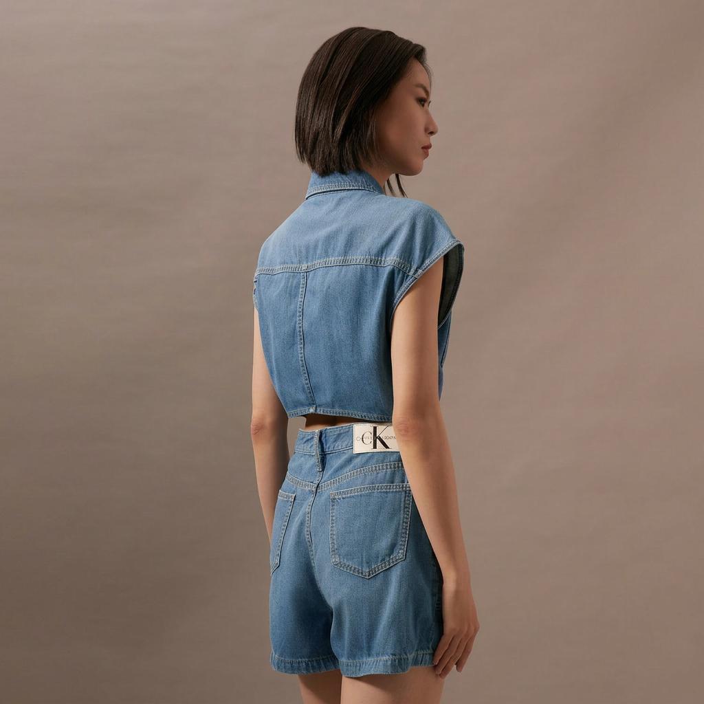 Calvin Klein Retro Style Waistless Sleeveless Denim Jumpsuit Women Jumpsuits Light-Blue J223960