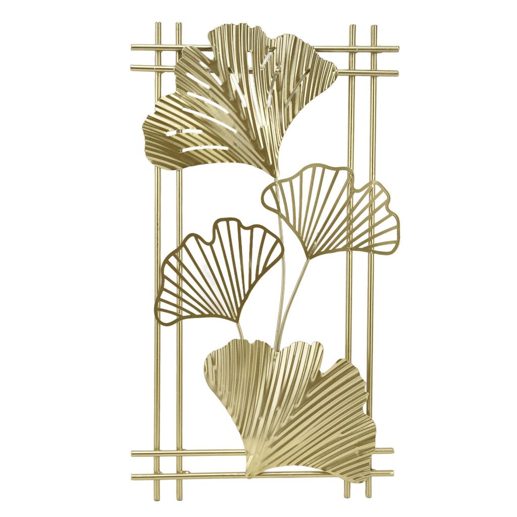 Gold Metal Wall Decor Golden Leaf Wall Hanging Decor Art Sculpture with Frame for Living Room Office Home Hotel