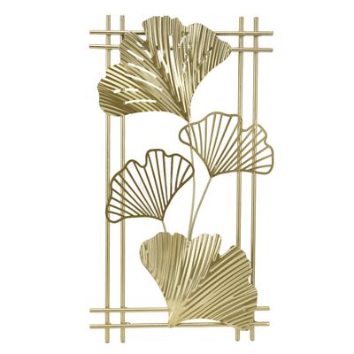 Goldene Metall-Wanddeko Goldenes Blatt Wandhänge-Deko Kunstskulptur mit Rahmen für Wohnzimmer