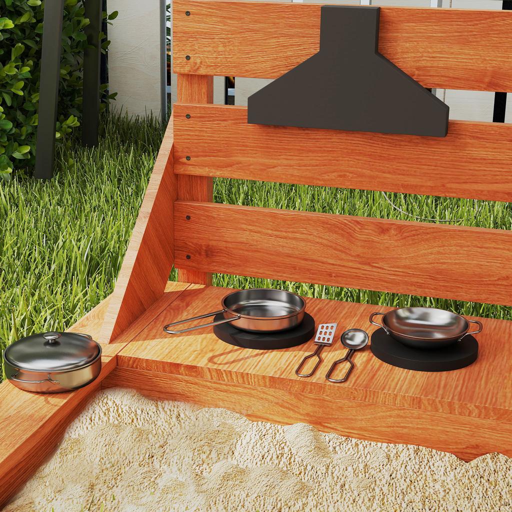 Sandbox with Sun Canopy, Pirate Ship, Incl. Children's Kitchen Play Set, Solid Wood, 180 X 103 X 144.5 Cm, Green