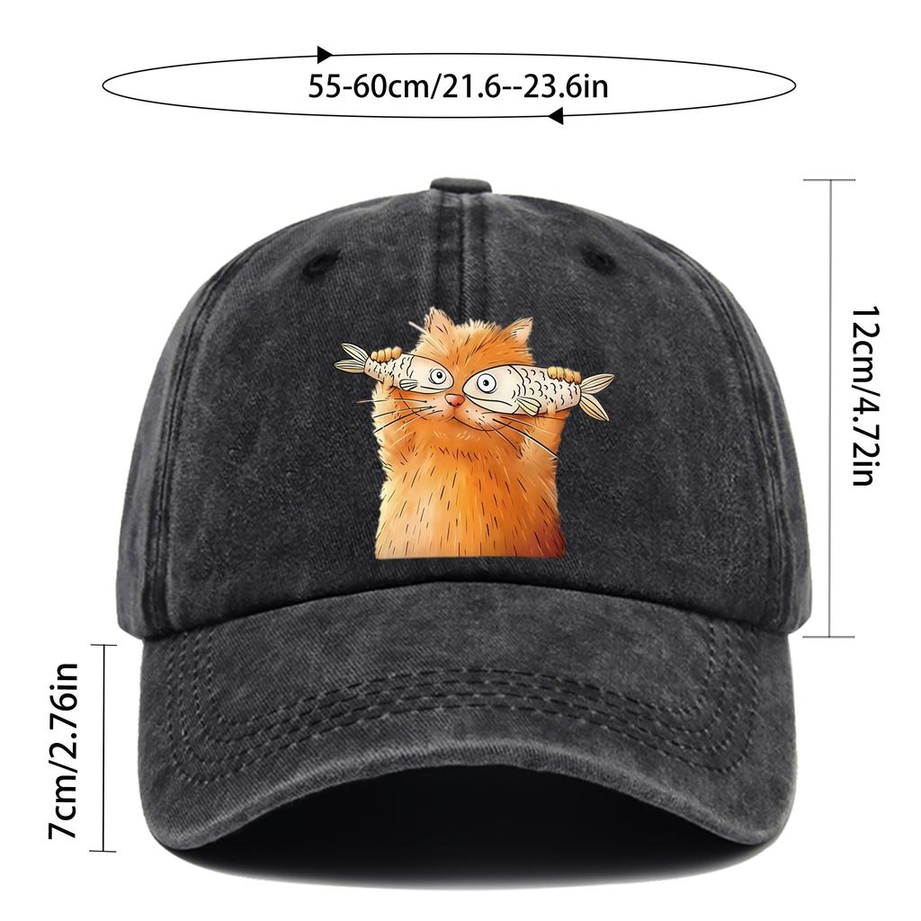 Pc Unisex Playful Cat and Fish Pattern Print Baseball Cap Ideal Decorative Hat for Pet Lovers Multiple Colors Available Comf