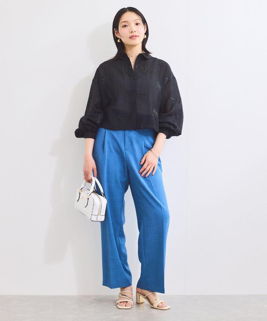 Blouse Floral Embroidered Shiny Sheer Blouse for Black [BIS] [WEB Exclusive] Women, (02)