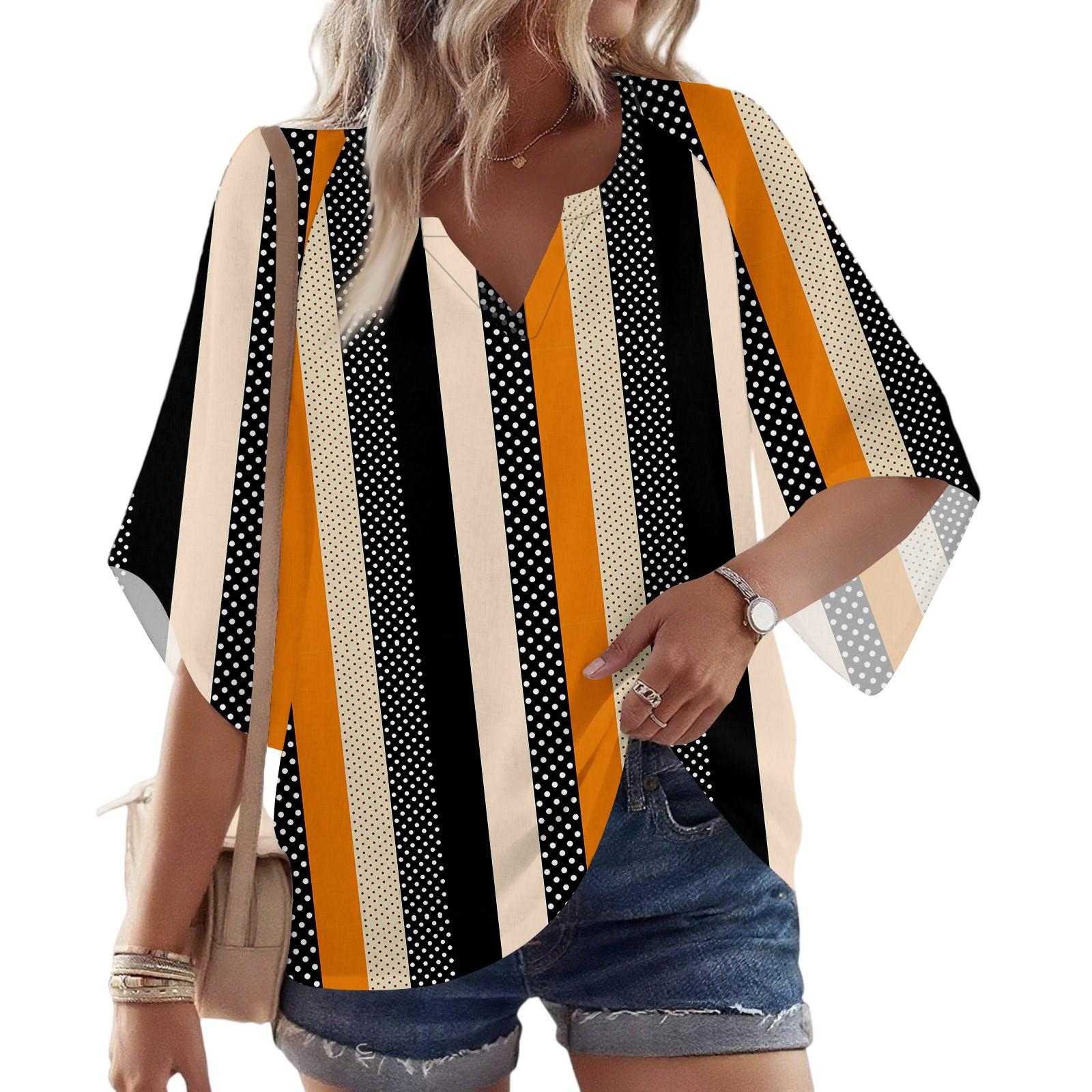 

Женская блузка с рукавом 3/4, V-образным вырезом и цветочным принтом, повседневная, свободная туника XL жёлтый