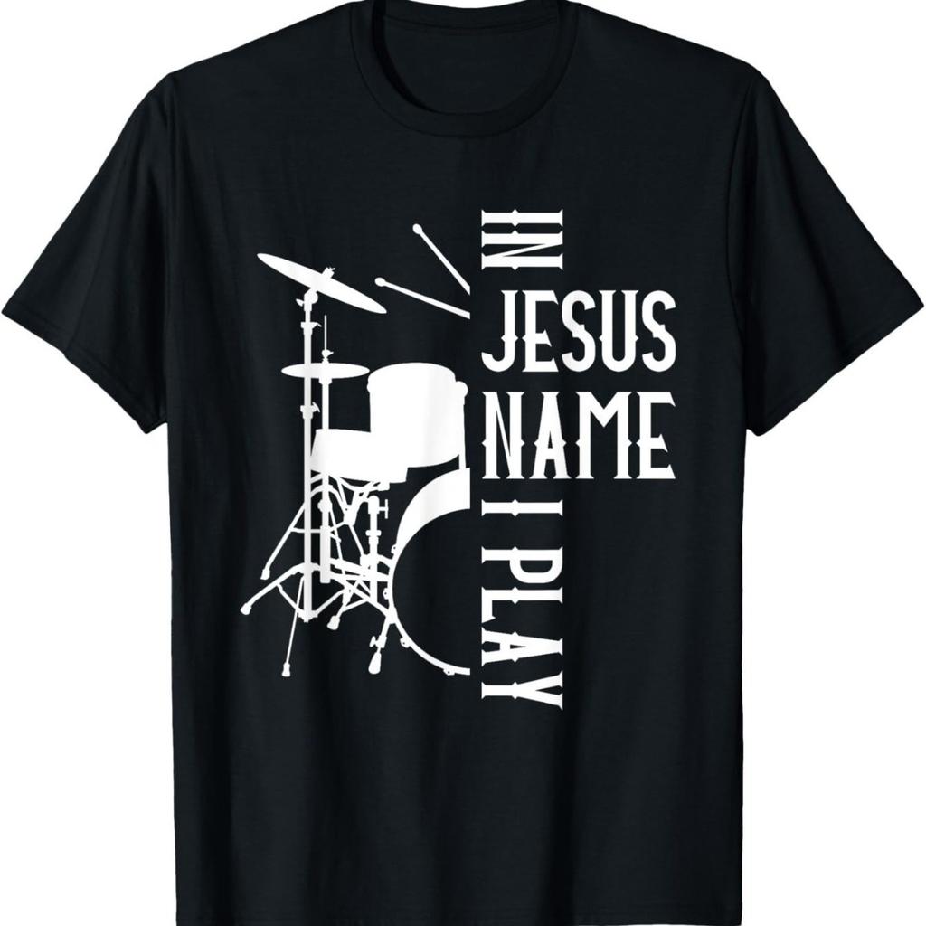 In Jesus Name I Play Drums Christian Drummer Graphic Tshirt For Men