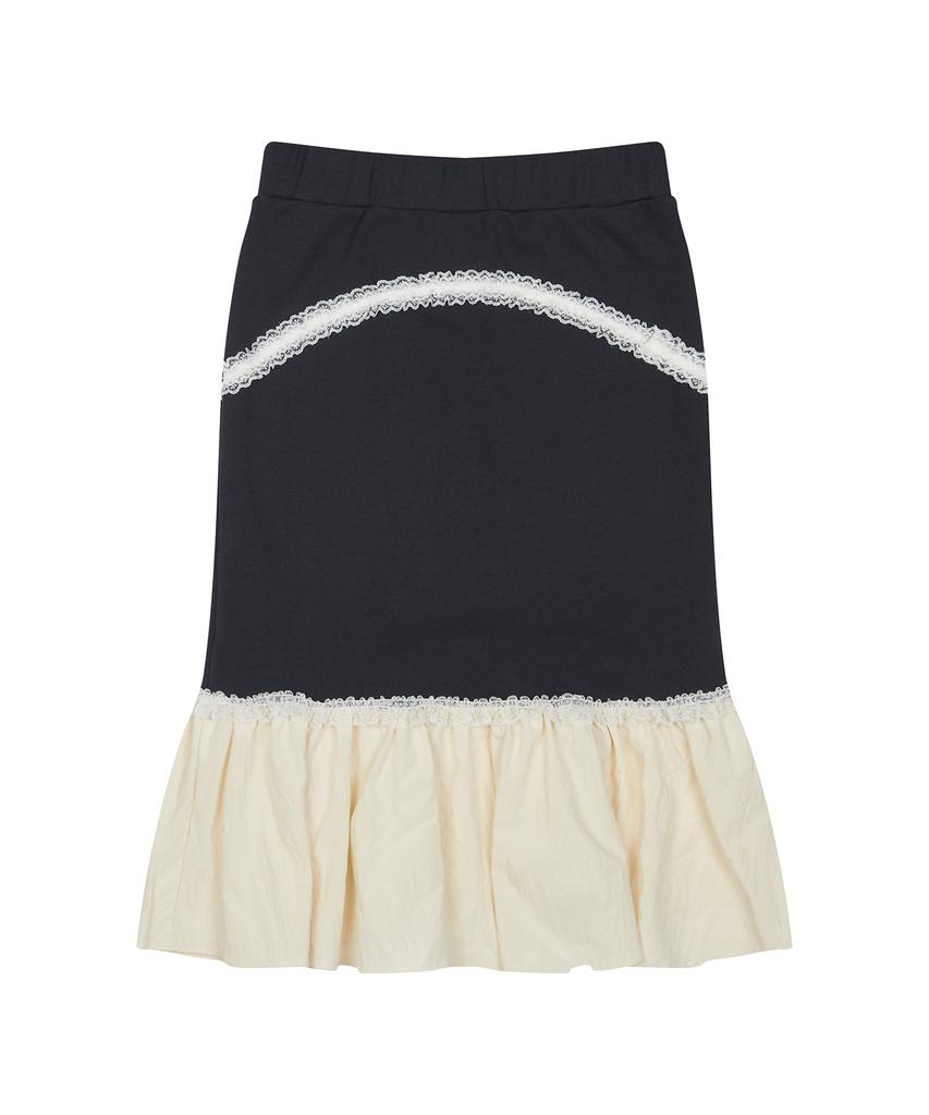 Love Is True Curved L Lace Midi Skirt(Navy)
