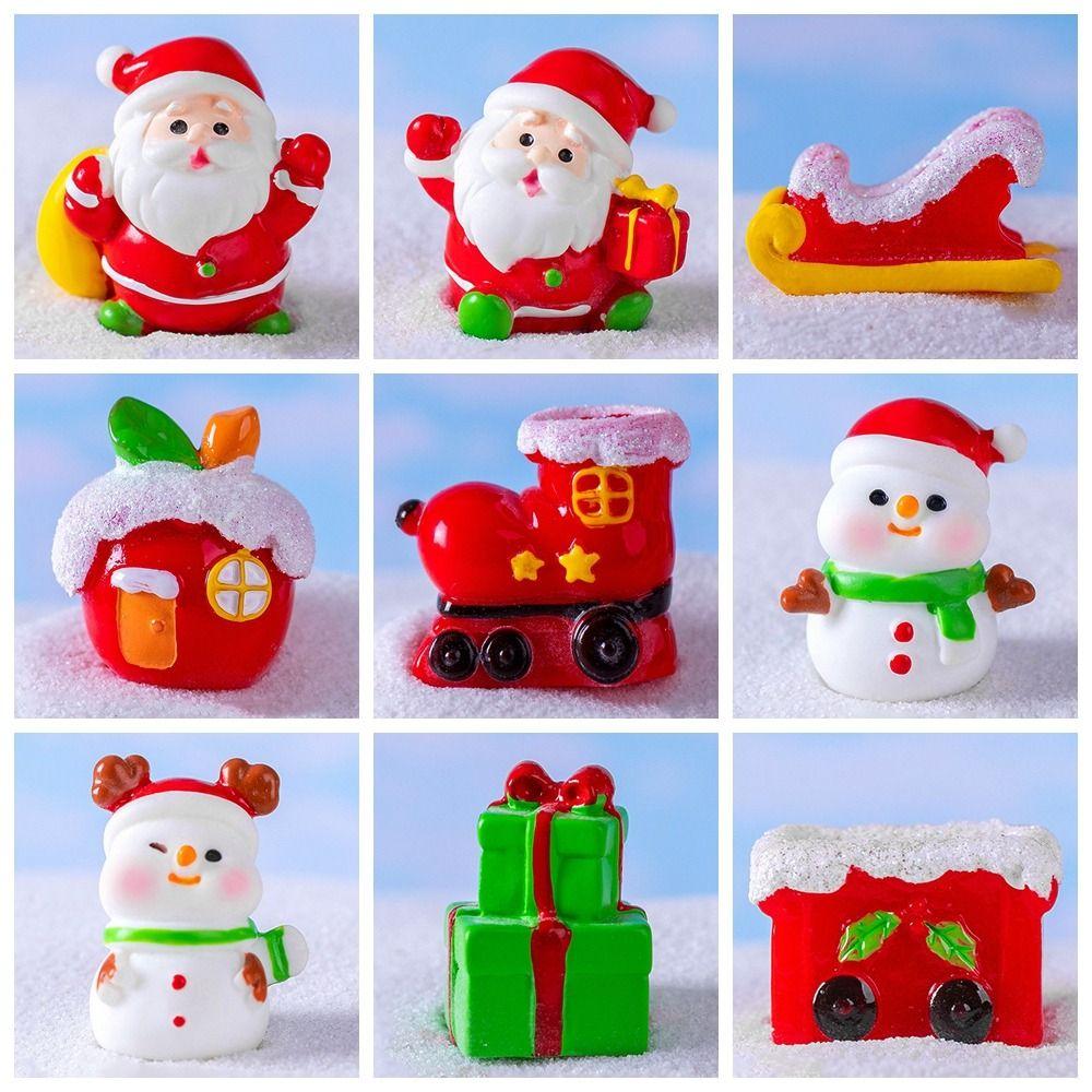 Mini Christmas Figurines Santa Clause Cartoon Snowman Statue Gift Miniature Knick-knacks