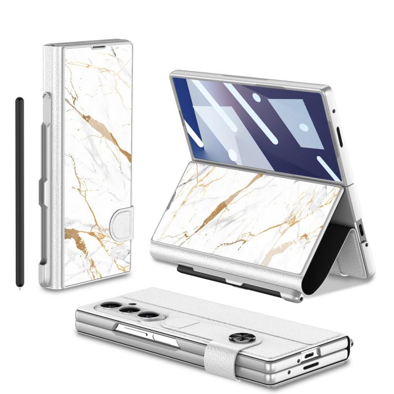 Galaxy Z Fold7 Flip Cover Case With Pen Slot Protective Leather Shell Men Stylish Foldable Phone Accessory