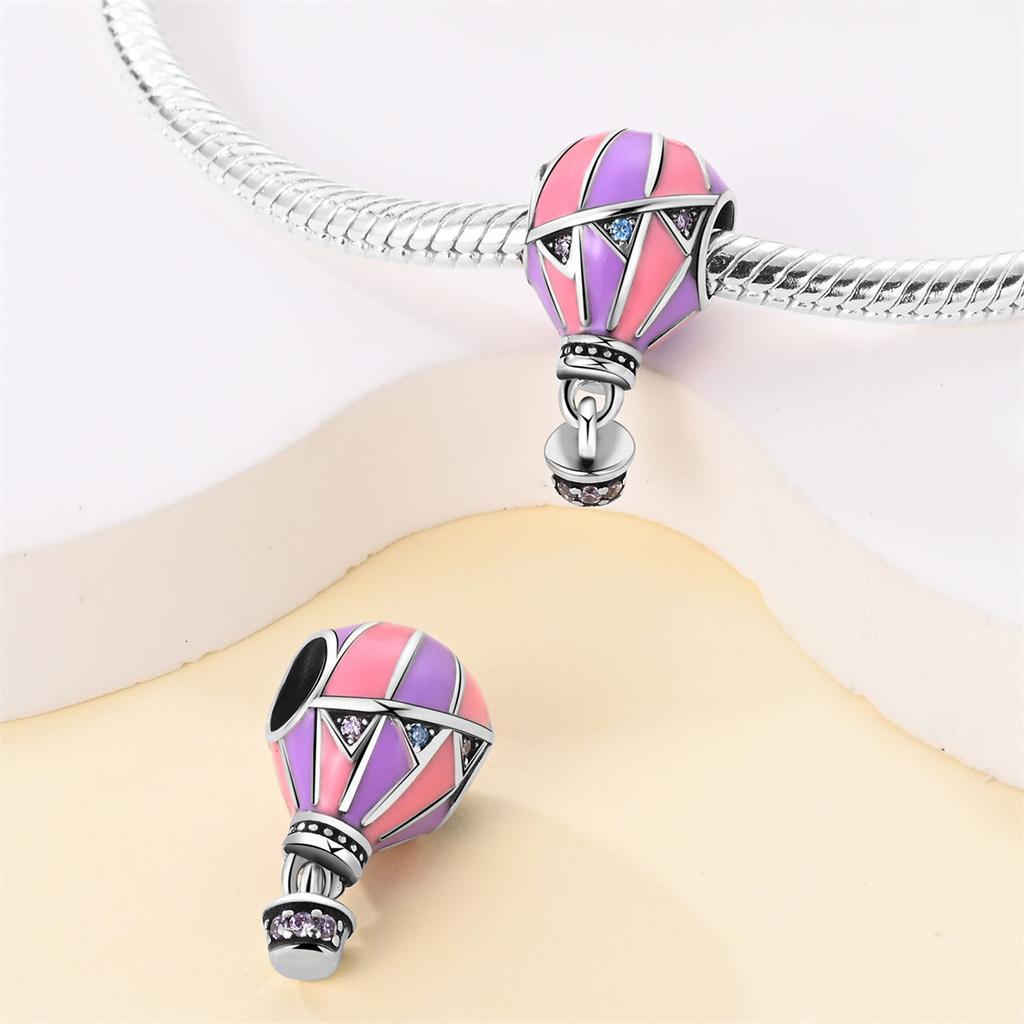 Platerowane białą miedzią srebro 925 koraliki Panjia w stylu serii Starlight balon na gorące powietrze koralikowy naszyjnik bransoletka DIY