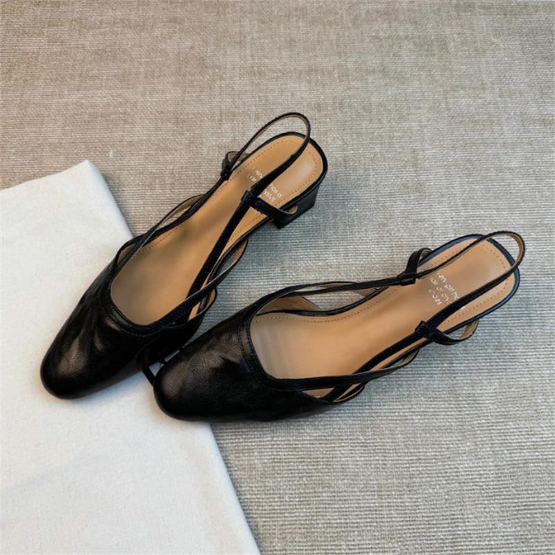 

Genuine Leather Women High Heels Summer New Solid Color Shallow Mouth Square Toe Fashion Sexy Casual High Heel Sandals for Women 34