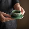 Celadon shadow carving coaster, Chinese antique kung fu tea set, handmade tea holder, ceramic lotus leaf coaster