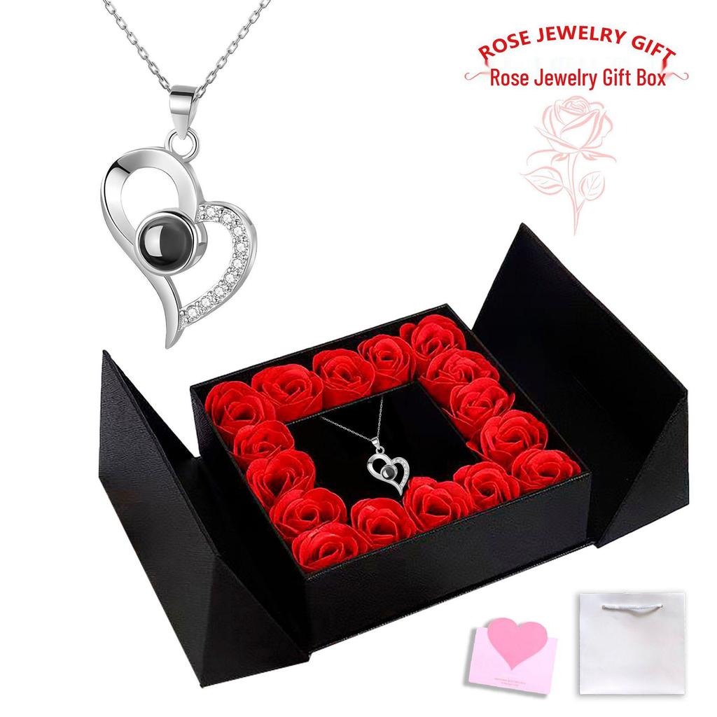 Projection Necklace with "I Love You" In 100 Languages - Peach Heart Pendant for Women, Fresh and Luxurious Design