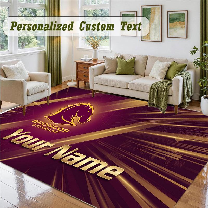 Crystal Velvet Square Rug Custom NameBrisbane Broncos Pattern Non Slip Home Floor Decor Rug