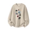 Unisex Oversized Cotton Blend Hoodless Sweatshirt Winter Daily Wear Printed Round Neck Long Sleeve Top