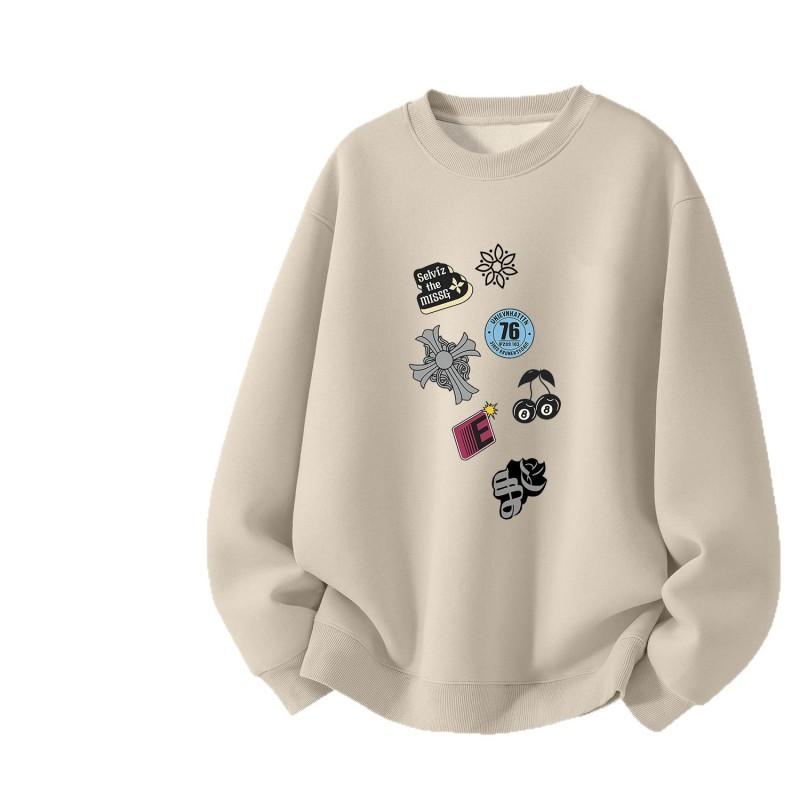 Unisex Oversized Cotton Blend Hoodless Sweatshirt Winter Daily Wear Printed Round Neck Long Sleeve Top