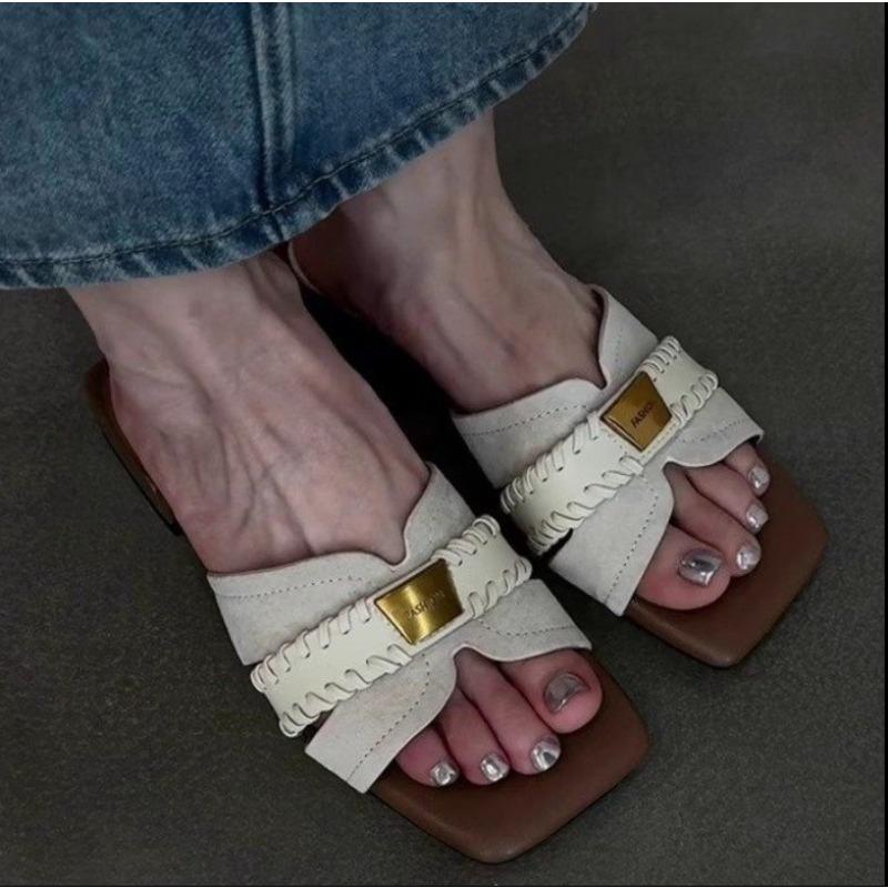 

2025Ручная работа Кожаная подошва Тапочки Женские Летние Уличные Носимые Слайды Дизайн Ощущение Маленький 35 бежевый