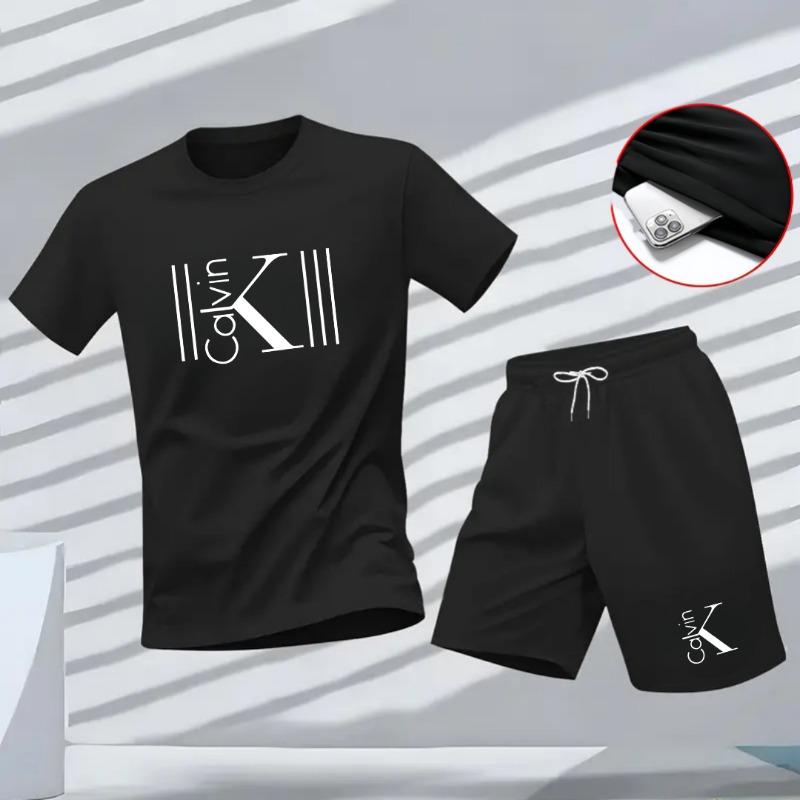Новый летний спортивный костюм для фитнеса для мужчин, комплект из двух предметов: футболка с коротким рукавом и шорты S