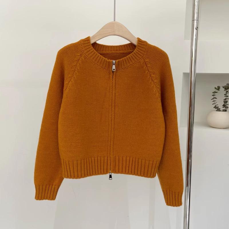 Double zipper short orange sweater jacket women's autumn and winter new thickened knitted jacket slim short top