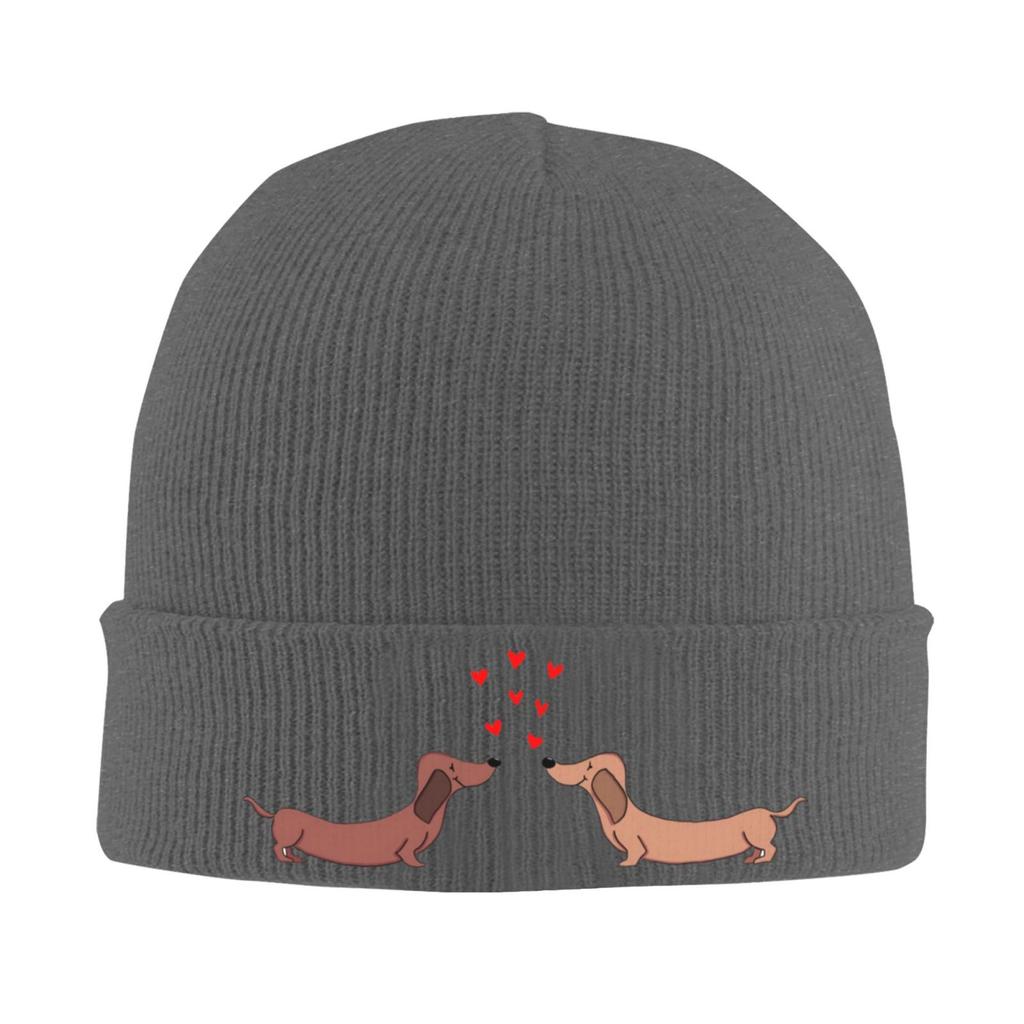 Couple of Dachshund Beanie Vintage Graphic Knit Hat Retro Streetwear Soft Warm FatherDay Gift Idea Present for Unisex and Woman