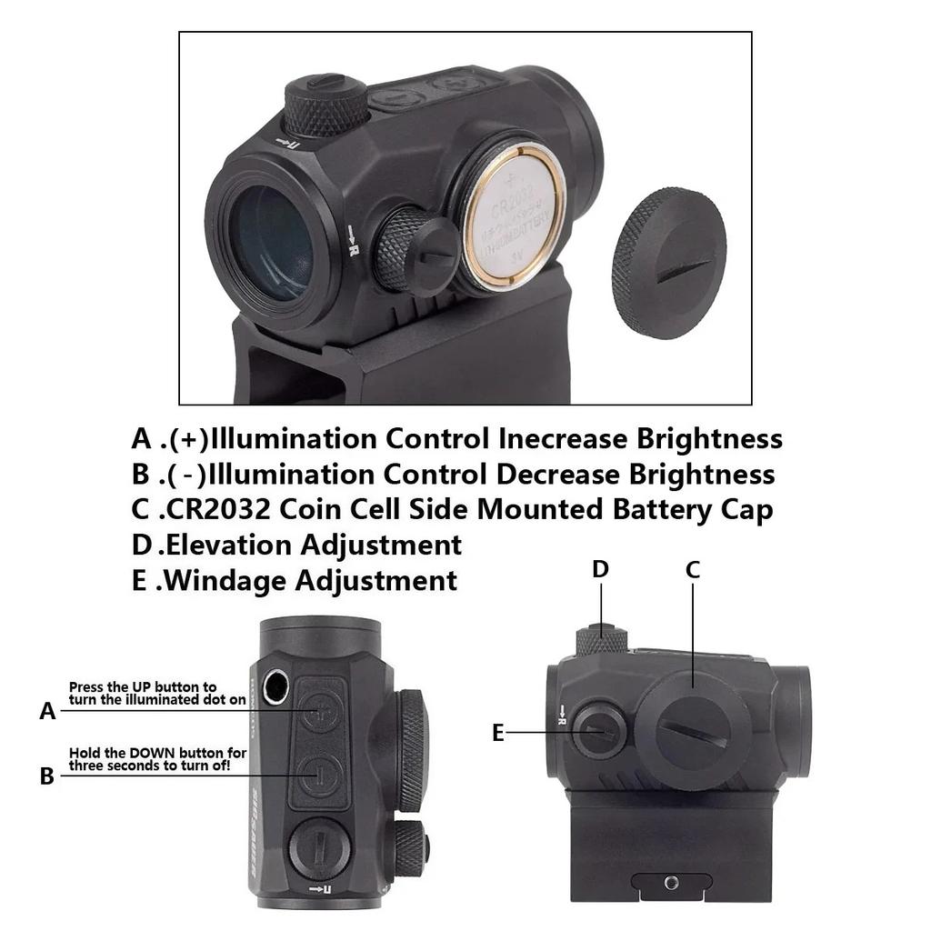 R5 1x20mm 2 MOA Red Dot Sight Reflex Riflescope Hunting Scope With Mount Riser 20mm Rail Co-Witness Holographic AR15
