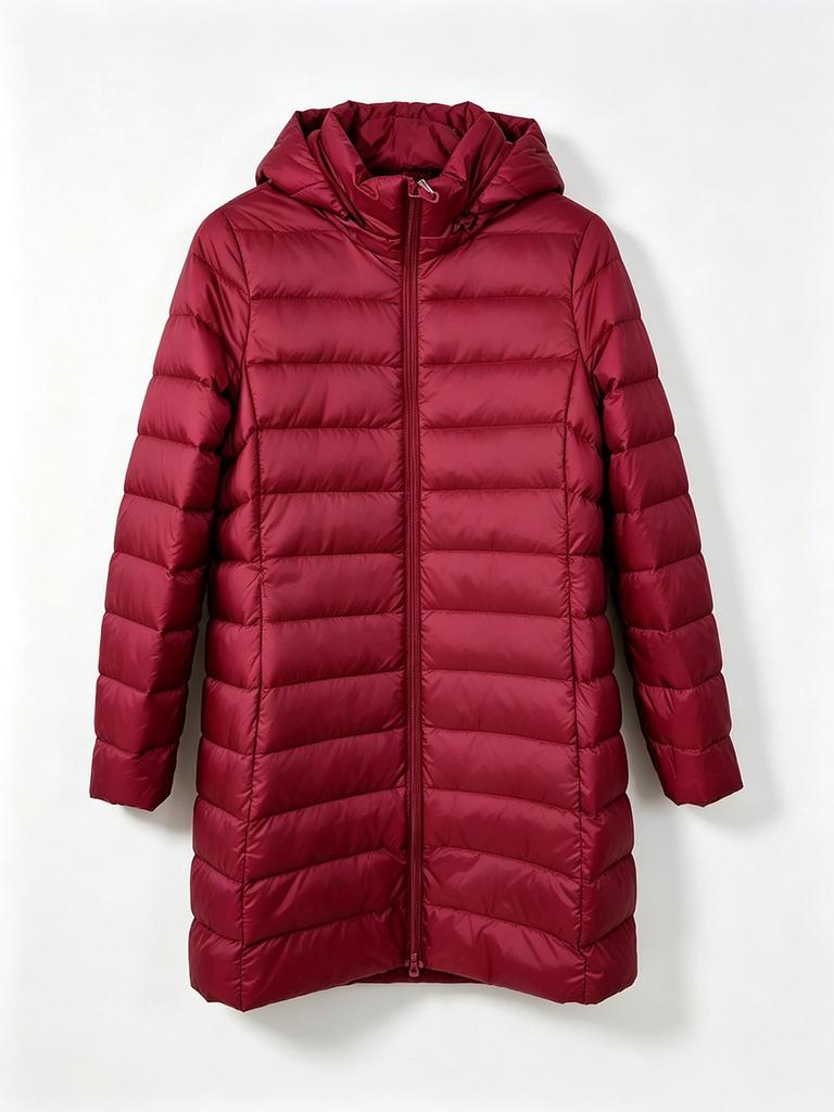Clothing light down jacket women's medium and long hooded white duck down jacket casual winter atmosphere full!