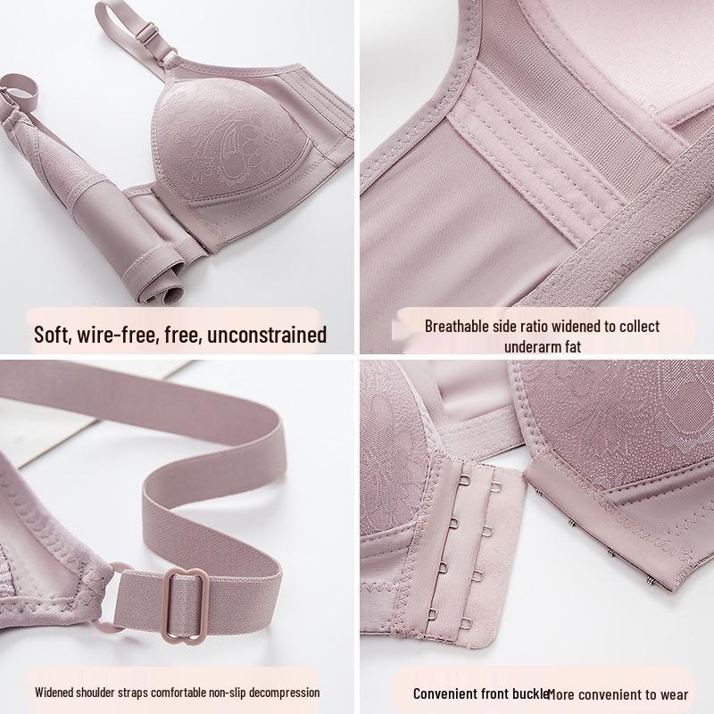 Plus Size Wire-Free Front Buckle Breathable Bra with Side Support