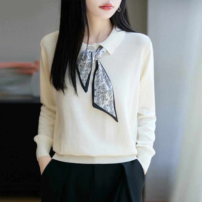 

Silk Polo Collar Long Sleeve Shirt - 2025 Autumn Women s Wool Knitwear XL