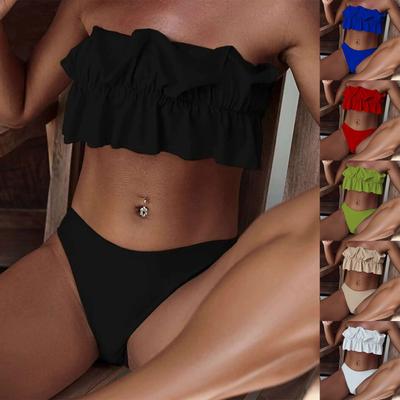 Fashion Women Sexy Spa Bikini Solid Color Backless Casual Split Swimsuit Set