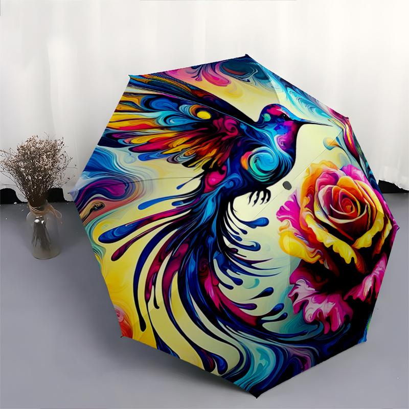 1pc Colorful Hummingbird with Vibrant Wings Automatic Opening and Closing Umbrella - Lightweight 3-Fold Design, Suitable for Fans, Travel, Daily