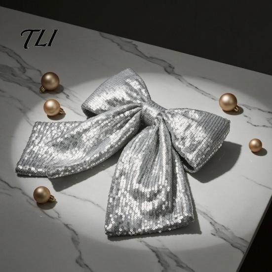 Durable Polyester Bows for Seasonal Decor Christmas Large Bow Pendant with Sequin, Multi-Layered Glitter Decorative Hanging Holiday Parties Ornament,