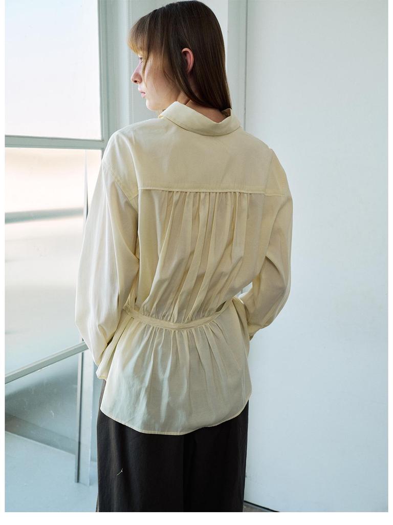 Spring Casual Lapel Modal Shirt with Lace-up for Women - Cloud-like, Solid Color