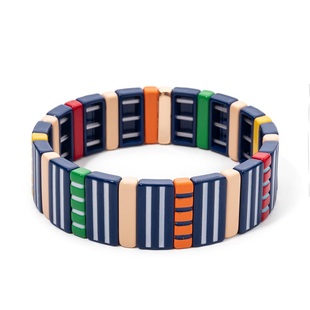 New Fashion Deil Eye Enamel Bangle for Women Colorful Beaded Boho Rectangle Shape Hand Accessory