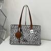 Leopard Print Bag, Women's Large Capacity Temperament Canvas Fashionable Shoulder Bag, Commuting Tote Bag for Work
