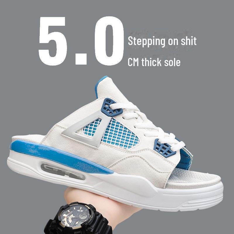 

Мужские летние сандалии на толстой подошве AJ4 Air Cushion - повседневные шлепанцы большого размера для пляжа 47 белый/синий