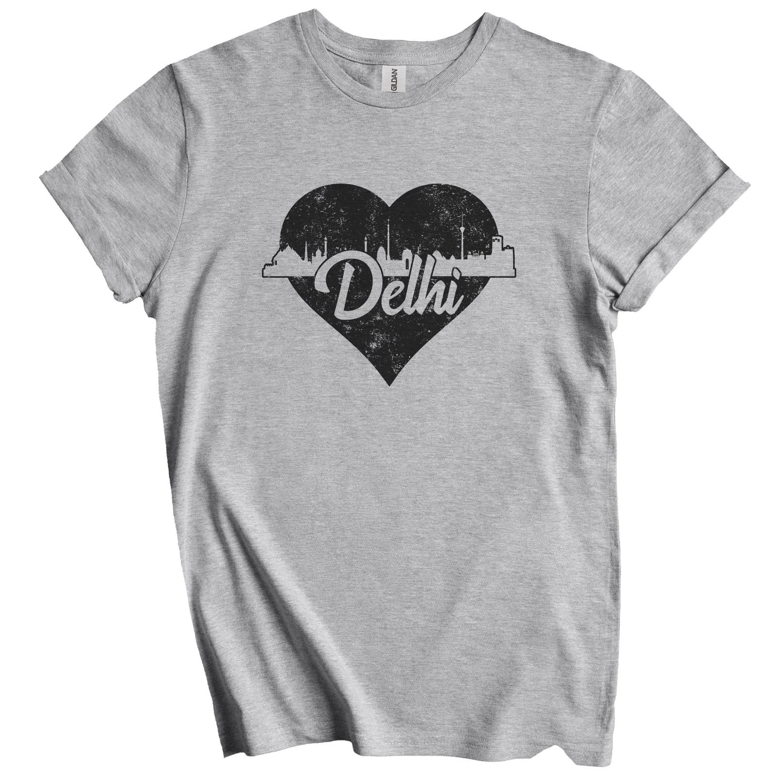 Retro Delhi India Skyline Heart Distressed T-Shirt 4XL