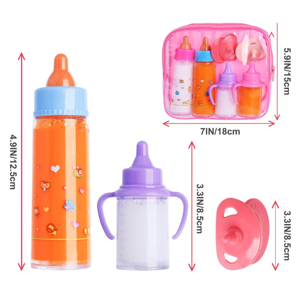 My Baby Doll Magic Feeding Set: 6-Piece with Milk & Juice Bottles and Handbag
