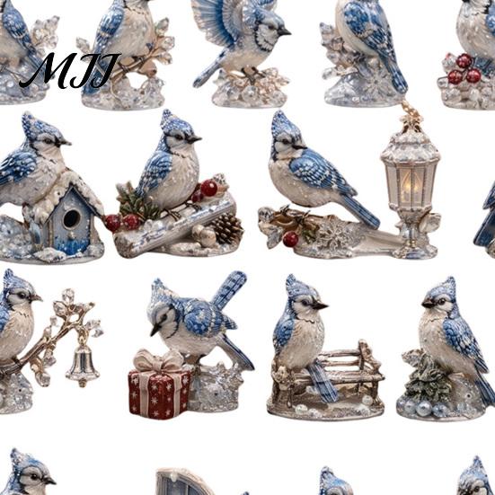 Ice Blue Jay Ornament Advent Calendar, 24-Day Winter Garden Countdown Box Wonderland Decorations with Acrylic 2D Ornaments, Christmas Tree Hanging