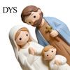 Hand Painted Nativity Decor Christmas Scene Figurine, Cartoon Manger Baby Jesus Resin Craft Religious Blessing Gifts for Home, Creative Indoor Holiday