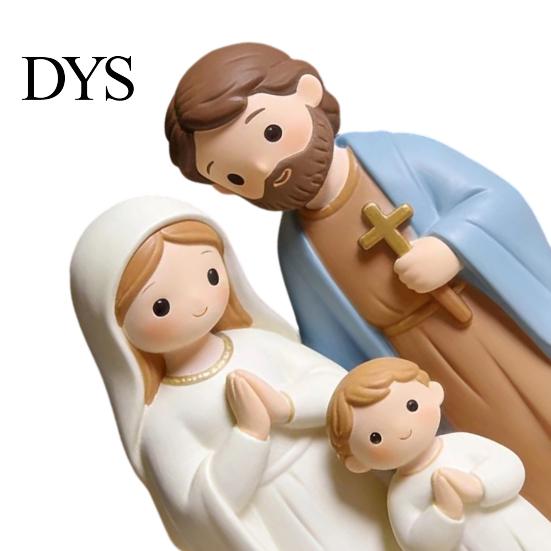 Hand Painted Nativity Decor Christmas Scene Figurine, Cartoon Manger Baby Jesus Resin Craft Religious Blessing Gifts for Home, Creative Indoor Holiday