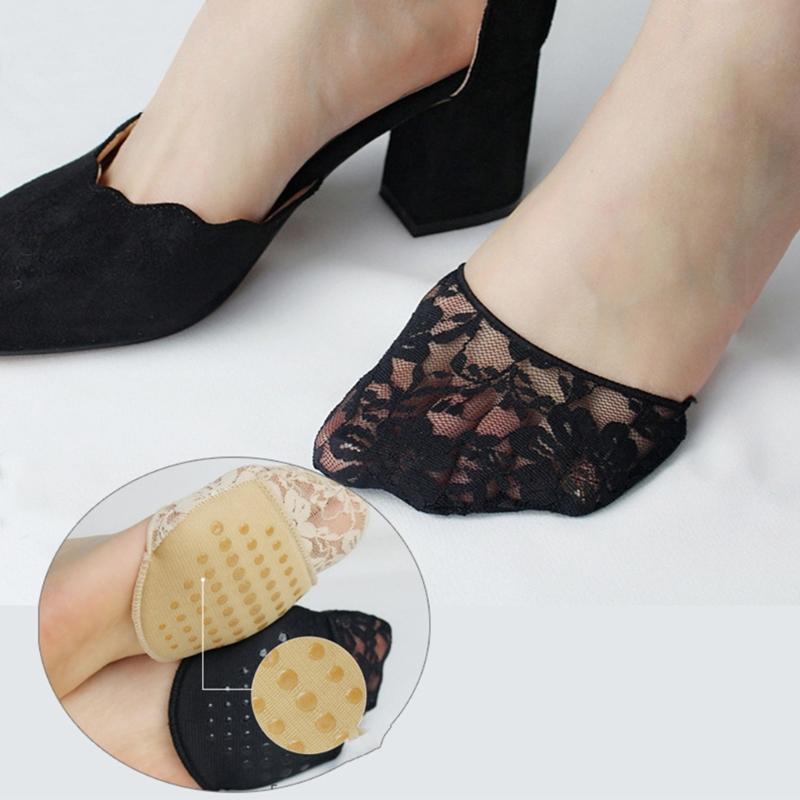 1 Pair Half Toe Socks Women Floral Lace Toe Topper Socks No Show Liner Socks Invisible Forefoot Non-Slip Insoles Pads