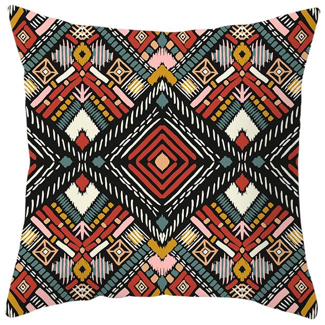 New Ethnic Style Pillow Cover Bohemian Color Geometric Pattern Peach Leather Velvet Retro Pillow Cushion Cover