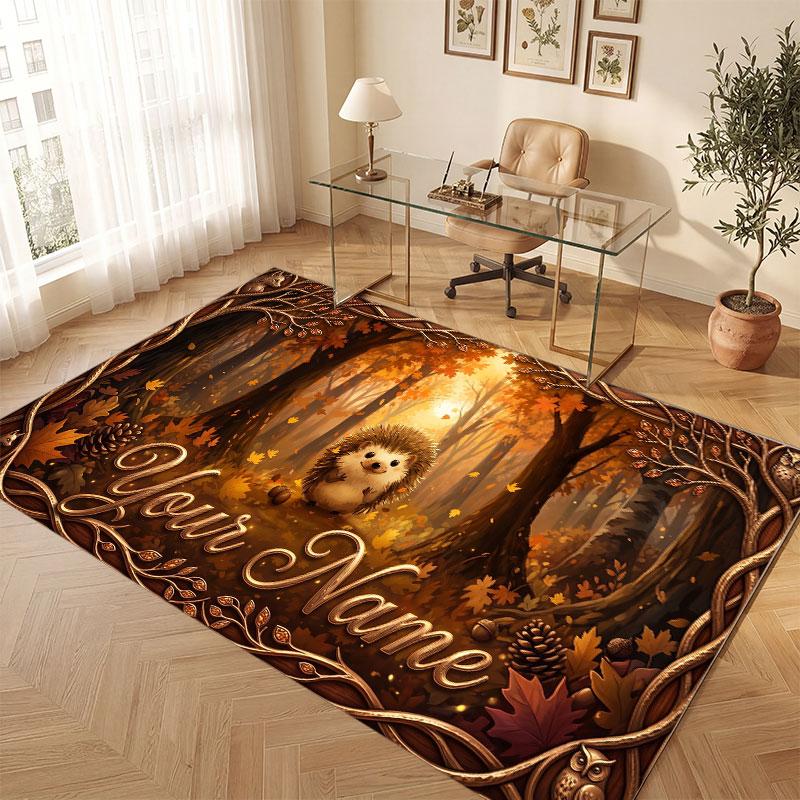 Mushroom Forest Theme Crystal Velvet Floor Rug Personalized Custom Name Text Warm Carpet Home Decoration