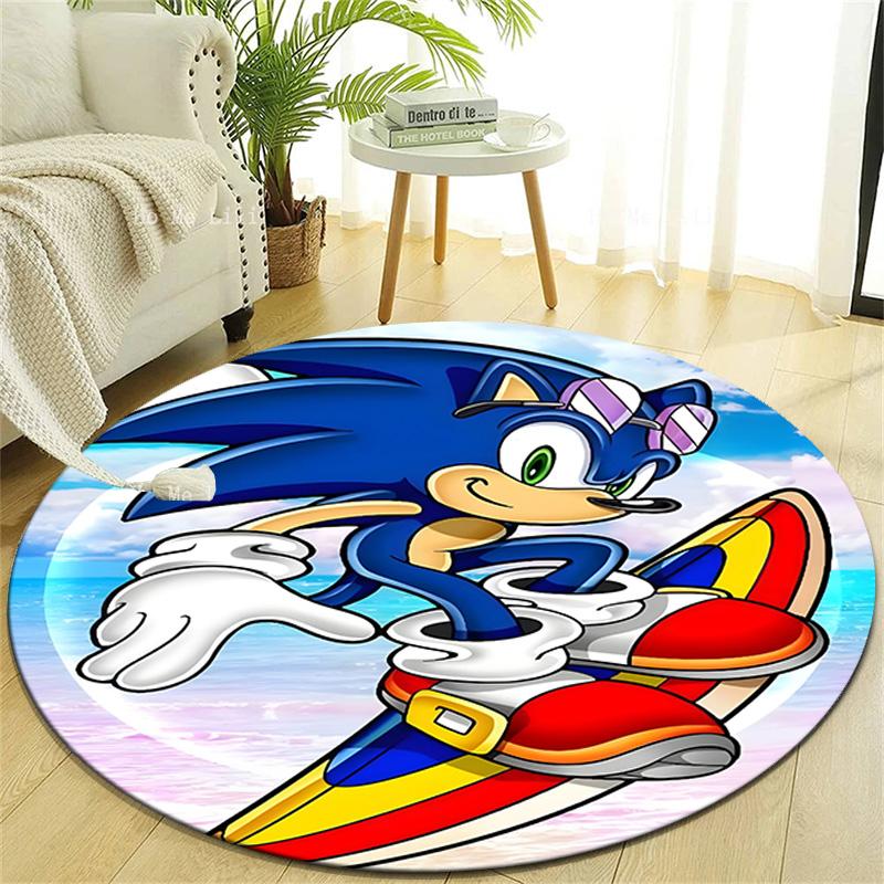 1pc Sonic2 Design Printed Area Round Carpet for Bedroom Living Room Home Decor Rugs Mat Non Slip Mat Rug for Bedside