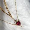 Gold Red Crystal Heart Dagger Pendant Layered Necklace Heart And Sword Necklace For Valentine's Day Couple